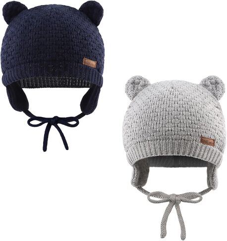 PESAAT Baby Winter Hats Warm Knit Infant Beanie for Boys Toddler Girls Winter Hat with Earflap in Kuwait