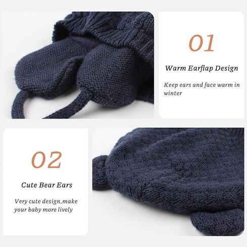 PESAAT Baby Winter Hats Warm Knit Infant Beanie for Boys Toddler Girls Winter Hat with Earflap in Kuwait