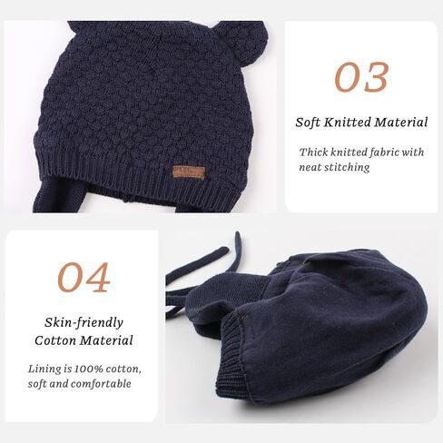 PESAAT Baby Winter Hats Warm Knit Infant Beanie for Boys Toddler Girls Winter Hat with Earflap in Kuwait