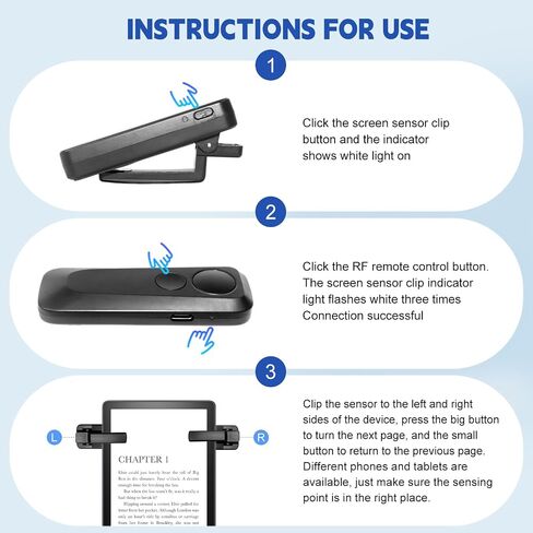 RF Remote Control Page Turner for Kindle Paperwhite Kobo eReaders, Kindle Page Turner with Forward and Backward Page Turns for Camera Video Record and Shutter Selfie (Blue) in Saudi Arabia