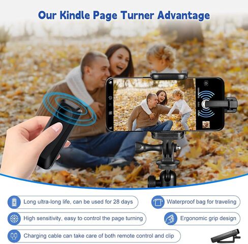 RF Remote Control Page Turner for Kindle Paperwhite Kobo eReaders, Kindle Page Turner with Forward and Backward Page Turns for Camera Video Record and Shutter Selfie (Blue) in Saudi Arabia