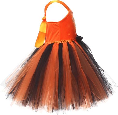 Orange Pumpkin Halloween Dress for Girls Halter Puffy Layered Tulle Tutu Toddler Kids Velvet Scary Party Sundress in Saudi Arabia