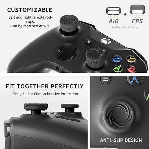 مجموعة مقابض الإبهام الواقية من ELETIUO مكونة من 8 قطع متوافقة مع Xbox Series X/S وXbox One وXbox One X/S، أغطية عصا إبهام سيليكون مضادة للانزلاق مع 4 تصميمات، أغطية عصا تناظرية مخصصة، أسود in Kuwait