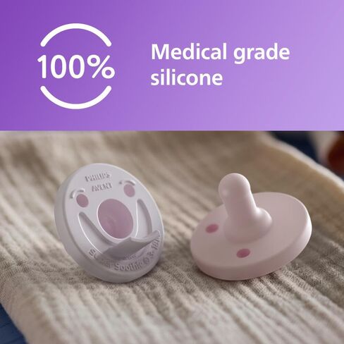 لهايات الأطفال سوثي من فيليبس أفنت، لهايات سيليكون 100%، قطعة واحدة، خالية من مادة BPA، للأطفال من عمر 3 إلى 18 شهرًا، 2 أرجواني و2 وردي، 4 عبوات، موديل SCF192/70 in Kuwait