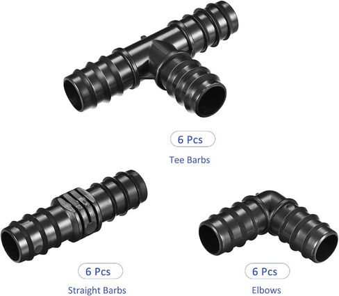 20 Pack Barb Hose Fittings - 19.5mm Barbed Connectors Irrigation Fittings Apply to Garden, Black(8 Straight Barbs 6 Tee Barbs 6 Elbows) in Saudi Arabia