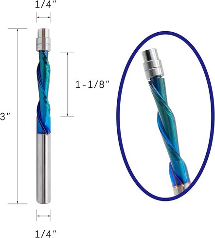 Down Cut Spiral Flush Trim Router Bit 1/4 inch Shank Solid Carbide CNC End Mill for Wood Carving Engraving Grinding Grooving,1PCS in Saudi Arabia