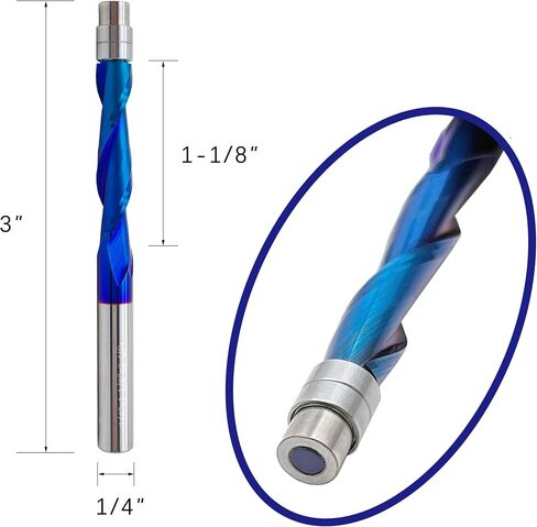 Down Cut Spiral Flush Trim Router Bit 1/4 inch Shank Solid Carbide CNC End Mill for Wood Carving Engraving Grinding Grooving,1PCS in Saudi Arabia
