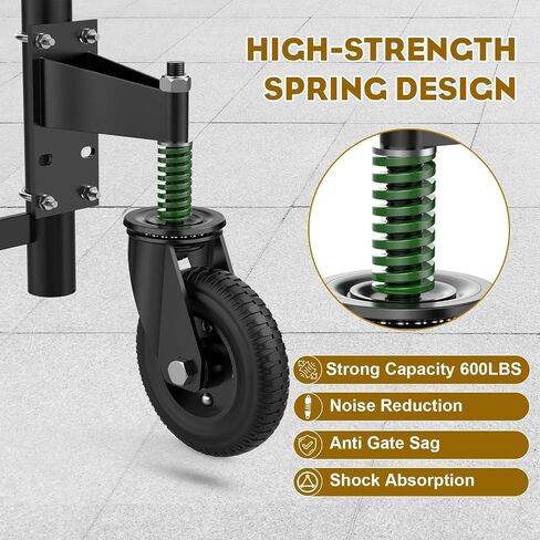 8Inch Gate Wheel, 600LB Capacities with 360 Degree Rotation, Tire Level Solid Heavy-Duty Gate Caster, Spring Shock Absorption Gate Wheels for Wooden, Metal and Tube Gates, Complete Fittings in Saudi Arabia
