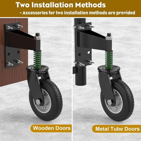 8Inch Gate Wheel, 600LB Capacities with 360 Degree Rotation, Tire Level Solid Heavy-Duty Gate Caster, Spring Shock Absorption Gate Wheels for Wooden, Metal and Tube Gates, Complete Fittings in Saudi Arabia