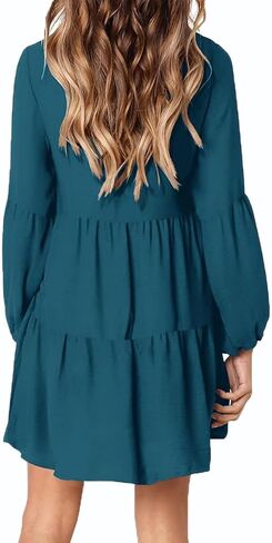 Women's Maternity Nursing Dress Ruffle Lantern Long Sleeve V Neck Breastfeeding with Pockets in Kuwait