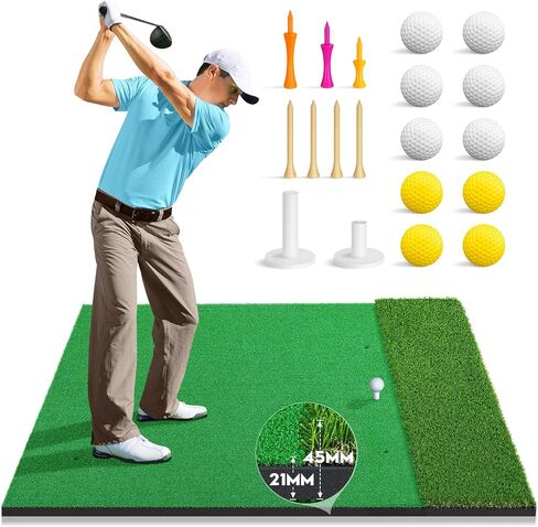 Golf Hitting Mat - 5x4 ft Dual Turf Golf Practice Mats with 10 Golf Balls & 9 Tees, for Outdoor & Indoor Training Putting, Improve Batting and Swing Skill, Backyard & Garage Personal Driving Range in Saudi Arabia