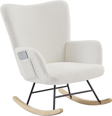 VECELO Leather Rocking Chair Nursery Glider Accent Rocker Modern Upholstered High Back USB Port and Side Pocket Armchair, Wood Legs for Living Room Bedroom Study in Saudi Arabia