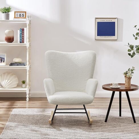 VECELO Leather Rocking Chair Nursery Glider Accent Rocker Modern Upholstered High Back USB Port and Side Pocket Armchair, Wood Legs for Living Room Bedroom Study in Saudi Arabia