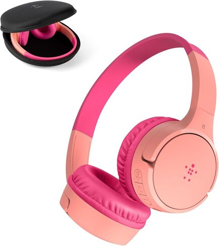 Belkin SoundForm Mini Kids Wireless Headphones w/Built-in Microphone, 30H of Playback Time, & Fun Stickers - Over-Ear Headsets for Online Learning, School, Travel, iPhone, iPad, Galaxy & More - Black in Kuwait