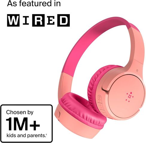 Belkin SoundForm Mini Kids Wireless Headphones w/Built-in Microphone, 30H of Playback Time, & Fun Stickers - Over-Ear Headsets for Online Learning, School, Travel, iPhone, iPad, Galaxy & More - Black in Kuwait