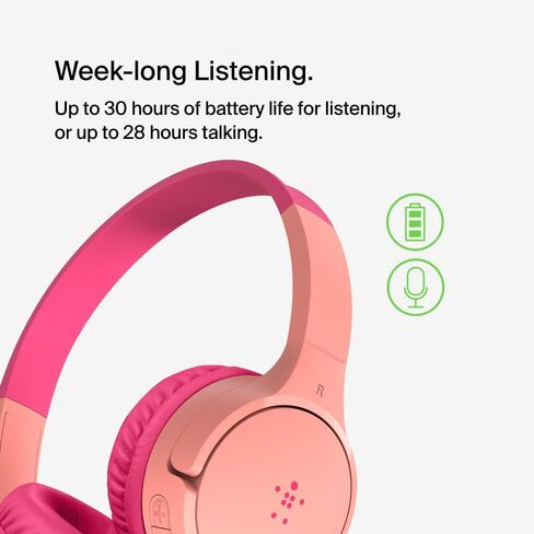 Belkin SoundForm Mini Kids Wireless Headphones w/Built-in Microphone, 30H of Playback Time, & Fun Stickers - Over-Ear Headsets for Online Learning, School, Travel, iPhone, iPad, Galaxy & More - Black in Kuwait