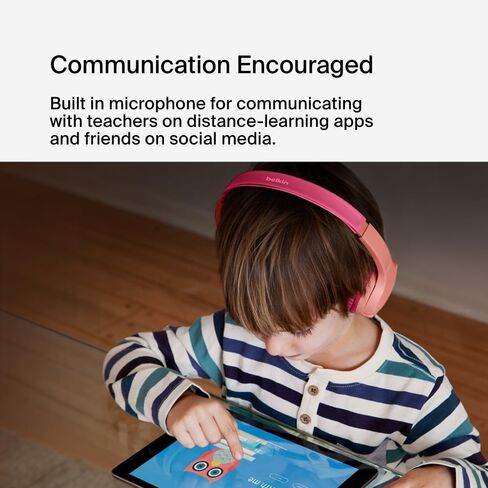 Belkin SoundForm Mini Kids Wireless Headphones w/Built-in Microphone, 30H of Playback Time, & Fun Stickers - Over-Ear Headsets for Online Learning, School, Travel, iPhone, iPad, Galaxy & More - Black in Kuwait