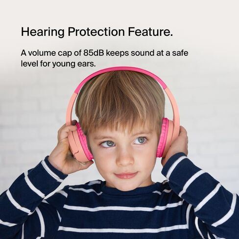 Belkin SoundForm Mini Kids Wireless Headphones w/Built-in Microphone, 30H of Playback Time, & Fun Stickers - Over-Ear Headsets for Online Learning, School, Travel, iPhone, iPad, Galaxy & More - Black in Kuwait