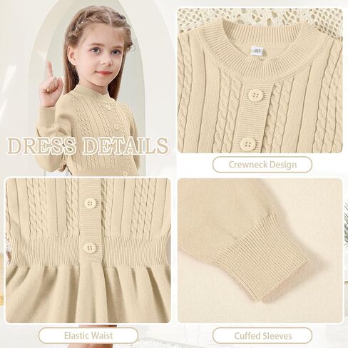 فستان سترة للأطفال الصغار فساتين بأكمام طويلة للفتيات الصغيرات فستان عيد الميلاد محبوك بأزرار أمامية للفتيات في الخريف والشتاء كاجوال in Kuwait