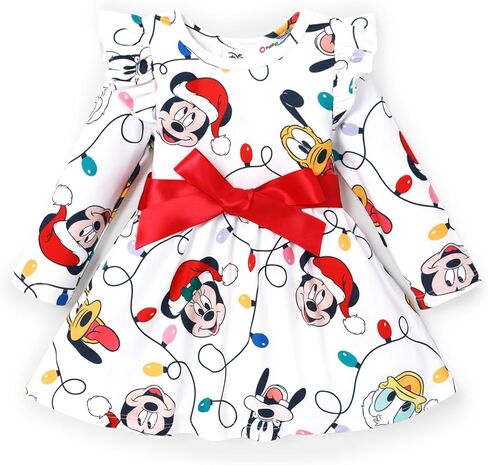 Disney Princess Frozen Elsa Minnie Mickey Stitch Ruffle Sleeve Dress A Line Long Sleeve Kids Clothes Baby to Toddler in Kuwait