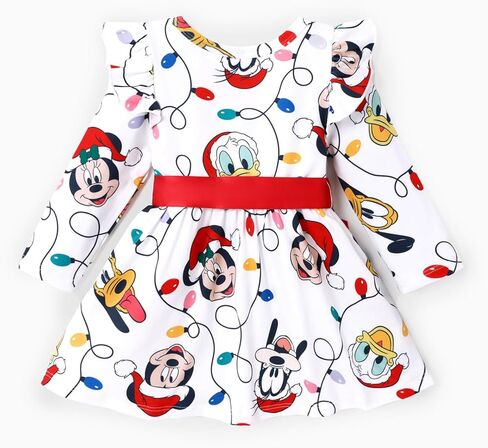 Disney Princess Frozen Elsa Minnie Mickey Stitch Ruffle Sleeve Dress A Line Long Sleeve Kids Clothes Baby to Toddler in Kuwait