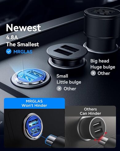 MRGLAS Car Charger, 4.8A [Pull Ring Design] Cigarette Lighter USB Charger,[Smallest All Metal] USB Car Charger Dual Port Car Charger Adapter Compatible with iPhone 14/13/12/11 Samsung Note 9/S10-Red in Saudi Arabia