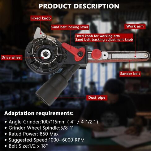 Belt Sander attachments for Angle Grinder, Corner Detailing File Sander adapter, US 5/8-11 Thread, Professional Tools for Welding Points Grinding, Woodworking and Metal Rust Removal (1/2x18 in belts) in Saudi Arabia