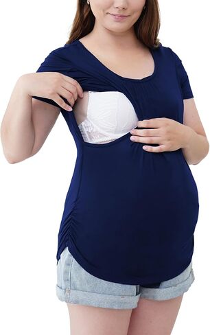 Bamboo Viscose Pregnancy Shirts Short Sleeve Crew Neck Nursing Top in Saudi Arabia