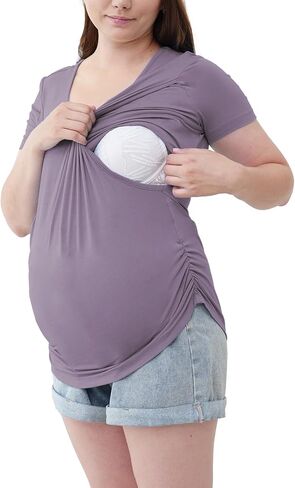 Bamboo Viscose Pregnancy Shirts Short Sleeve Crew Neck Nursing Top in Saudi Arabia