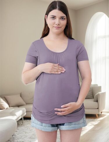 Bamboo Viscose Pregnancy Shirts Short Sleeve Crew Neck Nursing Top in Saudi Arabia