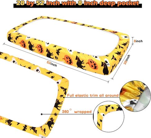 Halloween Crib Sheets, Fitted Crib Sheet with Cat, Pumpkin, Ghosts, Bat, Crow, and Spider, Measuring 52'' x 28'' to fit Standard Crib & Toddler Mattresses, Yellow in Saudi Arabia