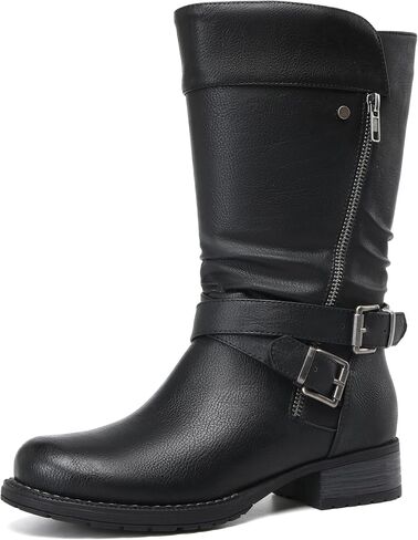 DECARSDZ Women's Mid-Calf Boots Fall Low Heel Fashion Ladies Combat motorcycle Boots in Kuwait