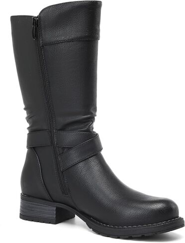 DECARSDZ Women's Mid-Calf Boots Fall Low Heel Fashion Ladies Combat motorcycle Boots in Kuwait