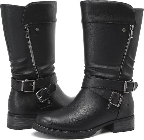 DECARSDZ Women's Mid-Calf Boots Fall Low Heel Fashion Ladies Combat motorcycle Boots in Kuwait