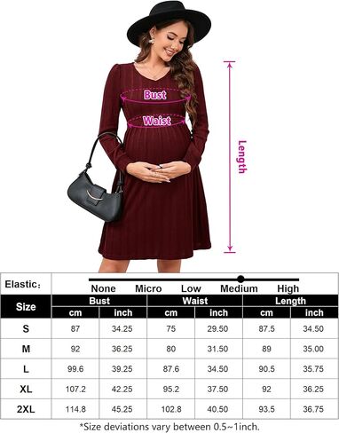 KOJOOIN Maternity V Neck Dress Women's Rib Knit Long Sleeve Midi Dress Photoshoot Baby Shower Sweater Fall Dresses in Kuwait