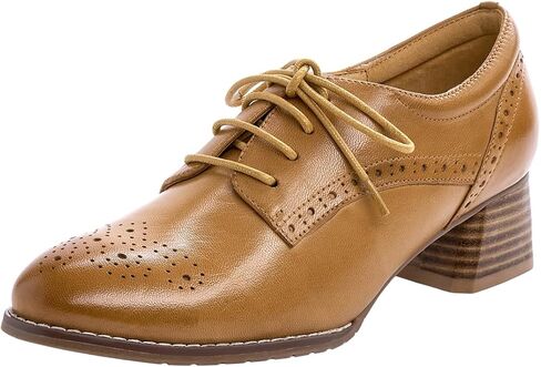 Mona flying Womens Leather Med Chunky Heel Wingtip Brogue Lace-up Dress Oxford Pumps Office Work Heel Shoes for Ladies in Saudi Arabia