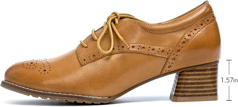 Mona flying Womens Leather Med Chunky Heel Wingtip Brogue Lace-up Dress Oxford Pumps Office Work Heel Shoes for Ladies in Saudi Arabia