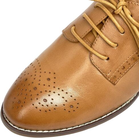 Mona flying Womens Leather Med Chunky Heel Wingtip Brogue Lace-up Dress Oxford Pumps Office Work Heel Shoes for Ladies in Saudi Arabia