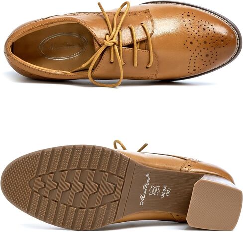 Mona flying Womens Leather Med Chunky Heel Wingtip Brogue Lace-up Dress Oxford Pumps Office Work Heel Shoes for Ladies in Saudi Arabia