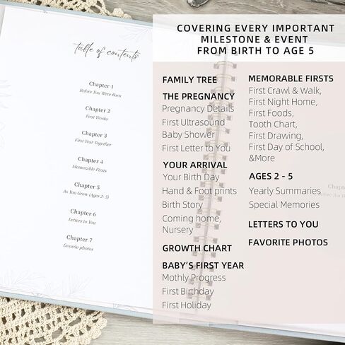 Keepsake Baby Memory Book for Boy or Girl - First 5 Year Baby Journal - Gender Neutral Baby Gift - Scrapbook or Photo Album for New Parents - Record Every Milestone from Birth to Age 5 (Light Blue) in Saudi Arabia