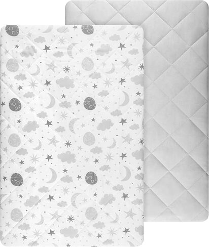 TILLYOU Pack n Play Sheets Pad 2 Pack - Thick Crib Sheets Pad, Soft Quilted Sheets with 1''-3'' Deep Pocket, Breathable Fluffy Crib Mattress Pad, 39"x27", Sage Green & Charcoal Gray in Saudi Arabia