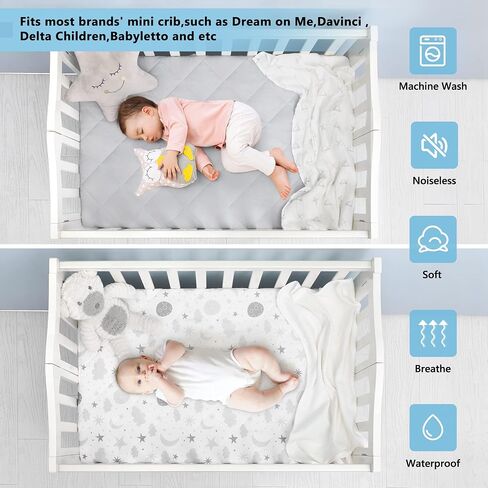 TILLYOU Pack n Play Sheets Pad 2 Pack - Thick Crib Sheets Pad, Soft Quilted Sheets with 1''-3'' Deep Pocket, Breathable Fluffy Crib Mattress Pad, 39"x27", Sage Green & Charcoal Gray in Saudi Arabia