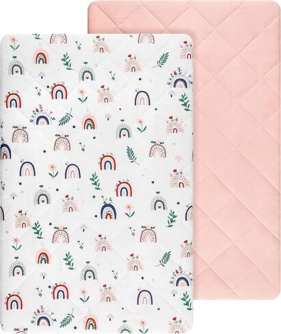 TILLYOU Pack n Play Sheets Pad 2 Pack - Thick Crib Sheets Pad, Soft Quilted Sheets with 1''-3'' Deep Pocket, Breathable Fluffy Crib Mattress Pad, 39"x27", Sage Green & Charcoal Gray in Saudi Arabia