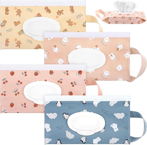 4 Pcs Baby Wipes Dispenser Refillable Wipes Pouch Reusable Wipes Pouch Portable Wipes Container Keep Wipes Fresh for Travel Outdoor Outing (4 Colors) in Saudi Arabia