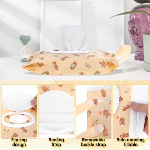 4 Pcs Baby Wipes Dispenser Refillable Wipes Pouch Reusable Wipes Pouch Portable Wipes Container Keep Wipes Fresh for Travel Outdoor Outing (4 Colors) in Saudi Arabia