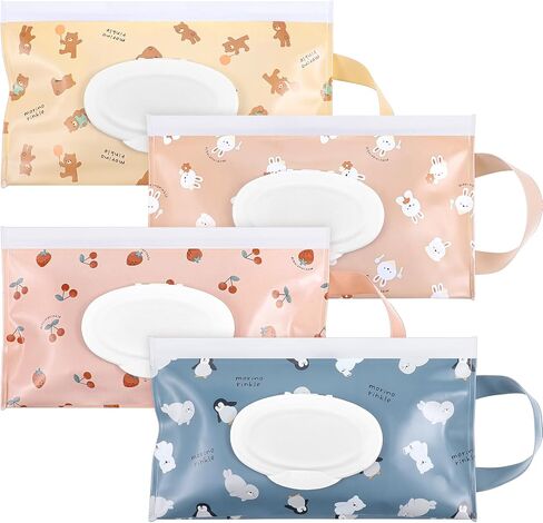 4 Pcs Baby Wipes Dispenser Refillable Wipes Pouch Reusable Wipes Pouch Portable Wipes Container Keep Wipes Fresh for Travel Outdoor Outing (4 Colors) in Saudi Arabia