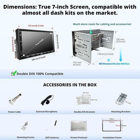 Double Din Car Stereo with Wireless CarPlay & Android Auto, 7 inch QLED CarPlay Screen for Car, SXM Ready, Quick Charge, Bluetooth Car Radio with Live Rear View, MirrorLink, USB/AUX/SWC, F7G2A7-XE-N in Saudi Arabia