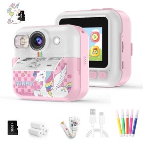 Kids Camera Instant Print Camera,3-9 Year Old Girl Birthday Gift,Instant Print Camera with 32g Card & Print Photo Paper,1080p Hd Video Toddler Camera,Portable Toys for Kids