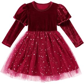 Toddler Baby Girl Velvet Dress Lantern Long Sleeve Princess Casual Tutu Dresses Fall Winter Girls Clothes