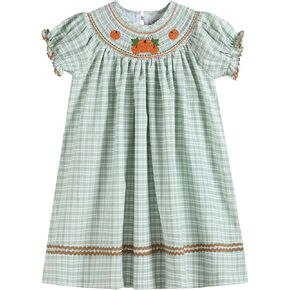 Lil cactus Baby and Girls Smocked Pumpkin Thanksgiving Bishop Dress
